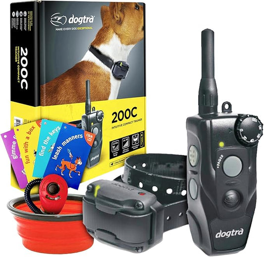 Dogtra 200C Remote Training Collar - 1/2 Mile Range, Rechargeable, Waterproof - Plus 1 iClick Training Card, Jestik Click Trainer - Value Bundle