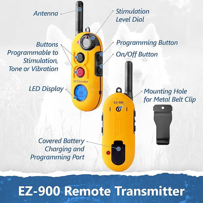 E-Collar Educator EZ-900-1/2 Mile Remote Waterproof Dog Trainer - Static, Vibration and Sound Stimulation collar with PetsTEK Dog Training Clicker