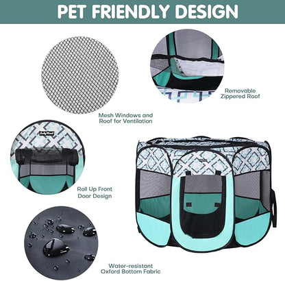 Foldable Dog Playpen Enclosed Cat Puppy Playpen Indoor Pop Up Pet Animal Playpen Outdoor Kennel Cage Pen Tent for Small Medium Dog Puppy Cat Kitten Rabbit - 45" L x 45" W x 23" H