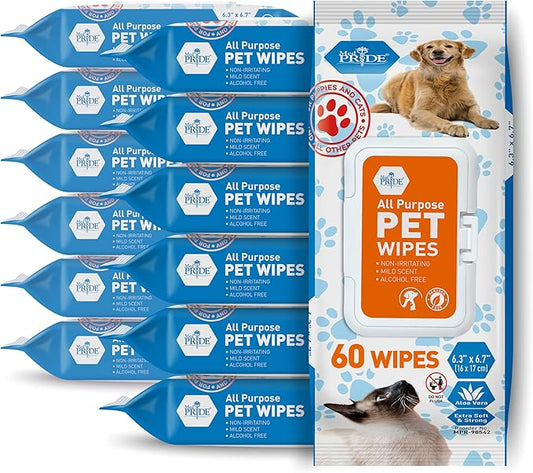 MED PRIDE Pet Wipes [12 Packs of 60] for Dogs & Cats - Hypoallergenic Cleaning Deodorizing Dog Wipes with Aloe Vera - Alcohol and Paraben-Free Pet Wipes- Extra Soft Cat Bathing Wipes for Fur