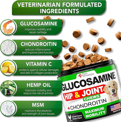 (2 Pack) Glucosamine for Dogs - Hip and Joint Supplement for Dogs - Glucosamine Chondroitin for Dogs - Dog Joint Pain Relief - MSM - Hemp - Advanced Support Dog Joint Supplement - 240 Mobility Chews