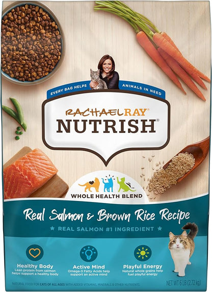 Rachael Ray Nutrish Premium Natural Dry Cat Food with Added Vitamins, Minerals & Other Nutrients, Real Salmon & Brown Rice Recipe, 6 Pound Bag