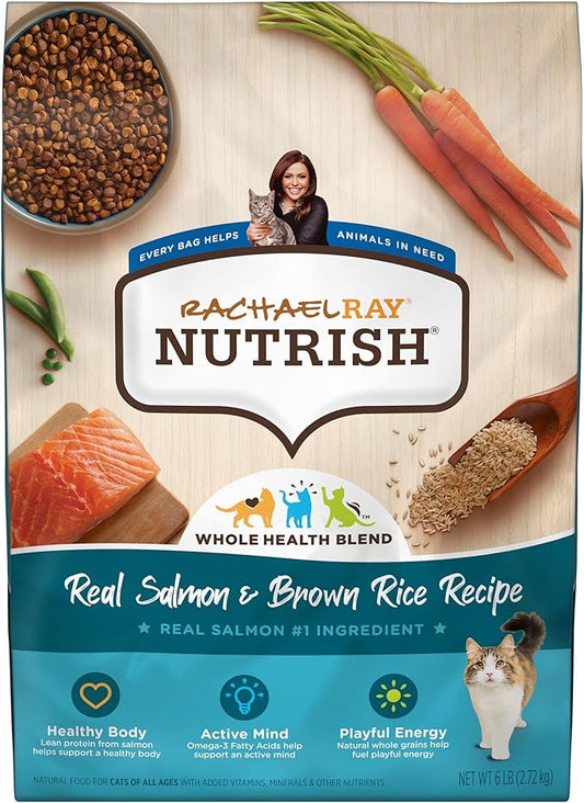 Rachael Ray Nutrish Premium Natural Dry Cat Food with Added Vitamins, Minerals & Other Nutrients, Real Salmon & Brown Rice Recipe, 6 Pound Bag