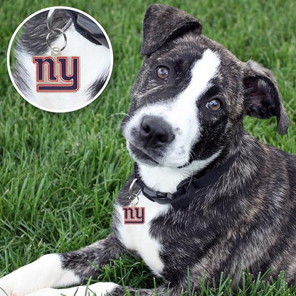 NFL New York Giants Engraving Pet ID Tags in 32 Team Logo Shapes Personalized Dog Tags and Cat Tags with 3 Lines of Customizable Text for Tracking & Safety. Stainless Steel Pet ID Tracking Tags