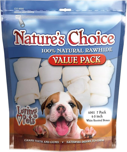 Loving Pets Nature's Choice White Knotted Rawhide Bones for Dogs, 4"-5" (for dogs 10-20 lbs)