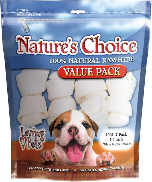 Loving Pets Nature's Choice White Knotted Rawhide Bones for Dogs, 4"-5" (for dogs 10-20 lbs)