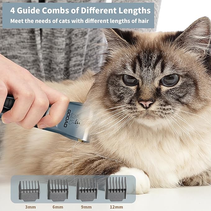 Cat Clippers for Matted Hair, Cat Grooming Kit, Cordless Cat Shaver for Long Hair, Low Noise Paw Trimmer, Cat Hair Trimmer for Grooming,Quiet Pet Hair Clippers Tools for Cats Dogs (Blue)