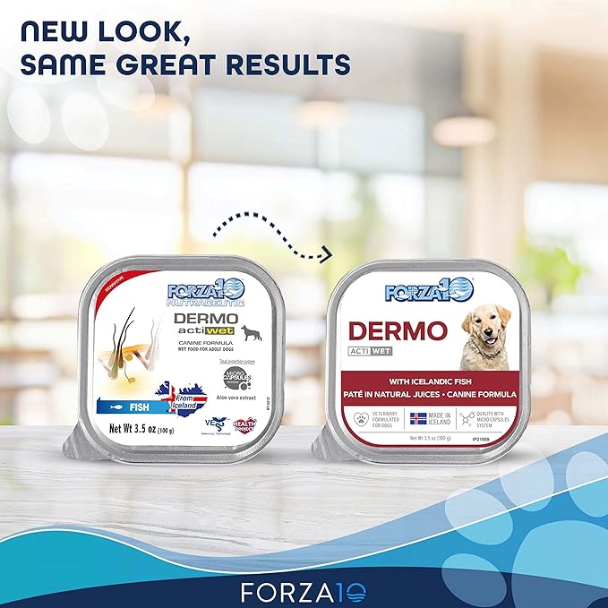 Forza10 Actiwet Dermo Wet Dog Food, Omega 3 Canned Dog Food Sensitive Skin Health, Dry Skin Fur Loss, 3.5 oz, Fish Flavor, Adult Dogs (32 Pack)