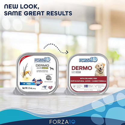 Forza10 Actiwet Dermo Wet Dog Food, Omega 3 Canned Dog Food Sensitive Skin Health, Dry Skin Fur Loss, 3.5 oz, Fish Flavor, Adult Dogs (32 Pack)