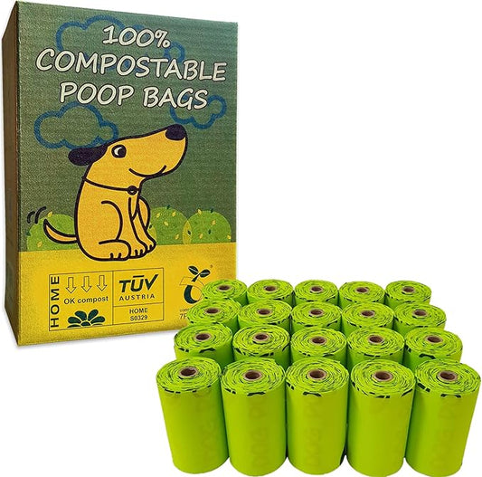 Compostable Dog Poop Bag Rolls, Doggie Poop Bags Bulk, Vegetable-Based Eco-Friendly Pet Waste Bags, Unscented, Extra Thick, Leak Proof, Size 9 x 13 Inches, Refills 240 Counts