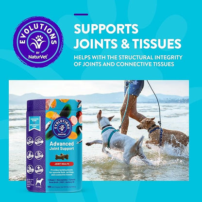 Evolutions by NaturVet Advanced Joint Support 180ct Soft Chews for Dogs - Anchovy Oil, Bone Broth, Collagen, Glucosamine, Turmeric, MSM - Helps Support Synovial Fluid, Cartilage, Connective Tissues