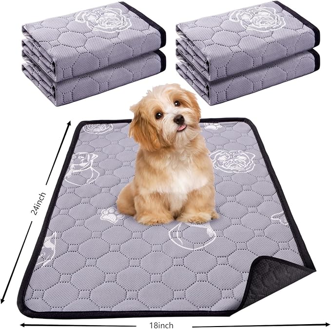 4 Pack Upgrade Washable Pee Pads for Dogs, Reusable Pee Pads for Dogs, Wee Wee Pads, Absorbent Puppy Pads Pet Training Pads, Waterproof Whelping Pads 18"x24" Dog Pee Pad
