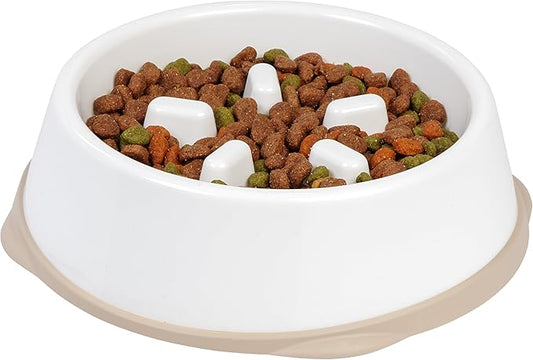 IRIS USA 4 Cups Slow Feeder Dog Bowl, Anti-Choking, Anti-Slip, Easy to Clean, Interactive Puzzle Toy, Healthy Digestion, Long snouted, Dogs Cats & Other Pets, BPA, PVC, Phthalate Free, White/Beige