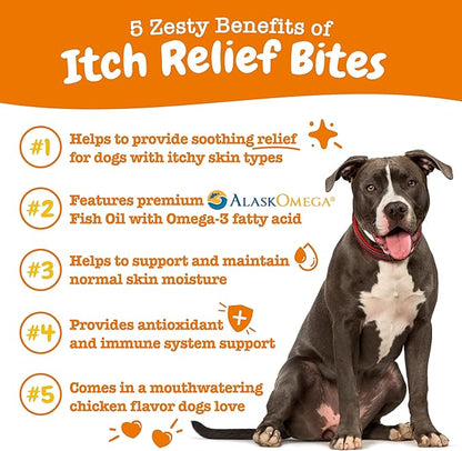 Zesty Paws Itch Relief for Dogs - for Itching Skin & Coat Health - Omega-3 Fish Oil with EPA & DHA - Dog Bites Supplement with Vitamin C & E for Antioxidant Support - Chicken Flavor - 90 Count