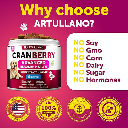 Dog UTI Treatment - Cranberry Supplement for Dogs - Bladder Control for Dogs - Dog Urinary Tract Infection Treatment - UTI Medicine for Dogs - Dog Cranberry Supplement - Kidney Support - 120 Chews
