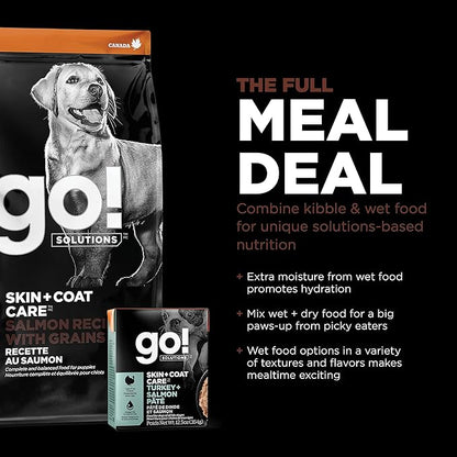 GO! SOLUTIONS Skin + Coat Care Dry Dog Food for Large Breed Puppy - Salmon Recipe with Grains - Complete & Balanced Nutrition, 12 lbs
