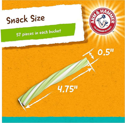 Arm & Hammer Fruit Twisters Dental Treats for Dogs, Value Pack Bucket Green Apple Flavored Dog Dental Chews Fight Bad Breath, Plaque & Tartar Without Brushing for Dog (Pack of 1,57 Count Total)
