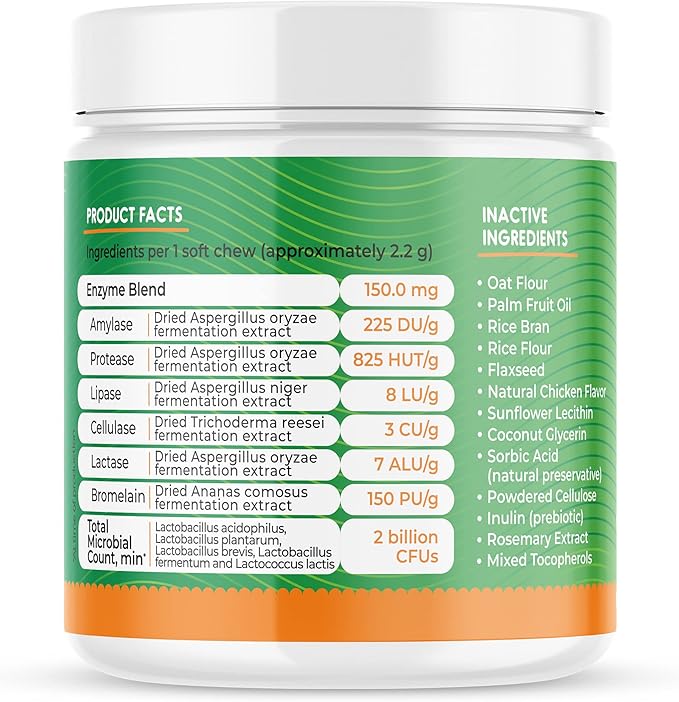 Probiotics for Dogs - Digestive Enzymes for Gut Health, Diarrhea & Bowel Support, Seasonal Allergies, Dog Supplement for Pet Immune System, Dog Vitamin - 120 Soft Chews - Chicken