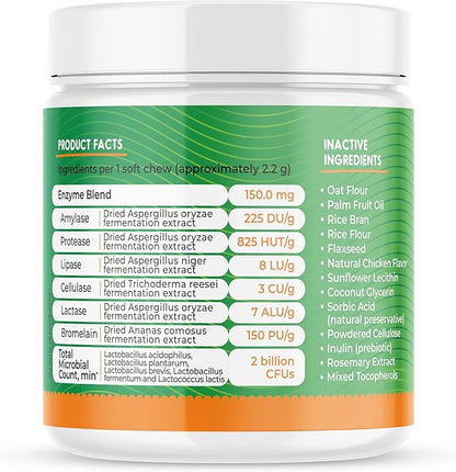 Probiotics for Dogs - Digestive Enzymes for Gut Health, Diarrhea & Bowel Support, Seasonal Allergies, Dog Supplement for Pet Immune System, Dog Vitamin - 120 Soft Chews - Chicken