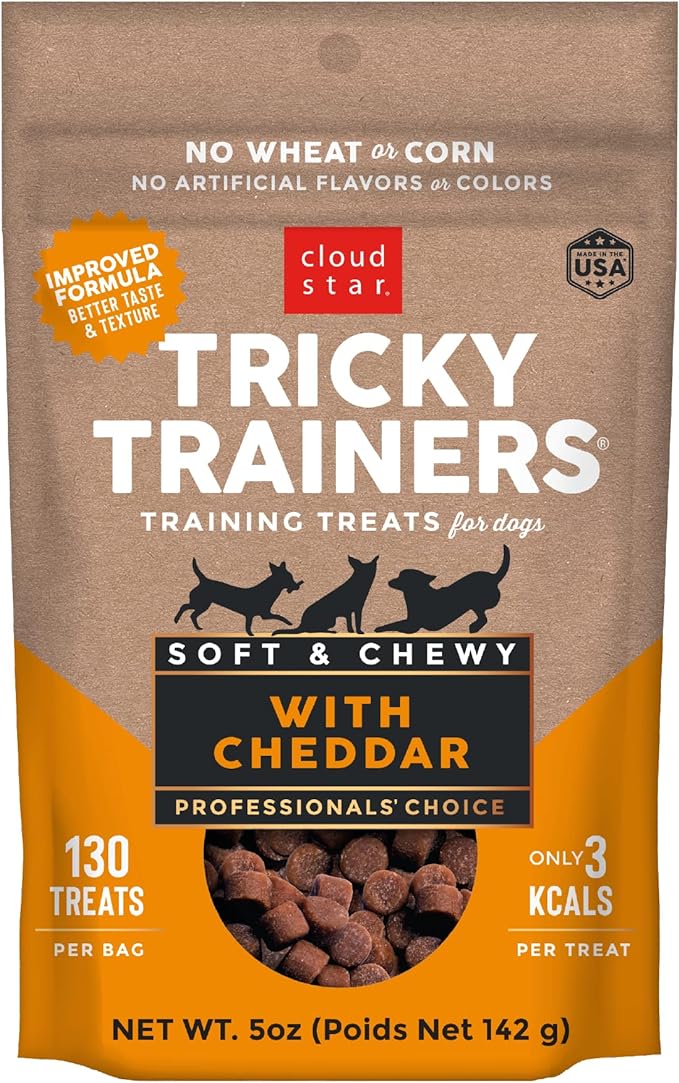 Cloud Star Tricky Trainers Soft & Chewy Dog Training Treats 5 oz Pouch, Cheddar Flavor, Low Calorie Behavior Aid with 130 treats