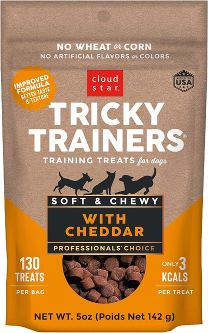 Cloud Star Tricky Trainers Soft & Chewy Dog Training Treats 5 oz Pouch, Cheddar Flavor, Low Calorie Behavior Aid with 130 treats