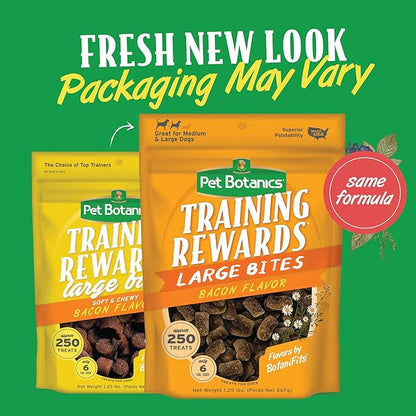 Pet Botanics 20 oz. Pouch Training Rewards Soft & Chewy Large Bites, Bacon Flavor, with 250 Treats Per Bag, The Choice of Top Trainers, for Large Breed Sizes