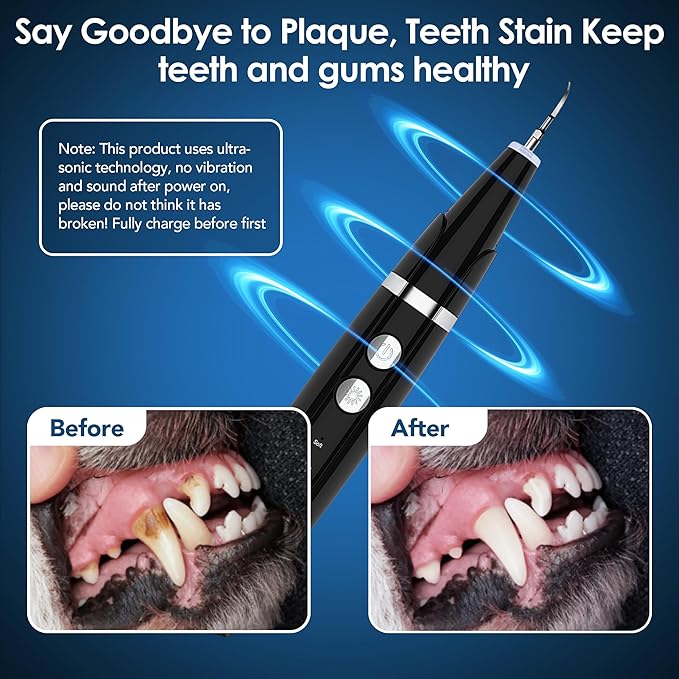 Plaque Remover for Teeth - Pet Ultrasonic Toothbrush Cleaner - Teeth Cleaning Kit for Tartar and Stains - Suitable for Dogs and Cats (Black)