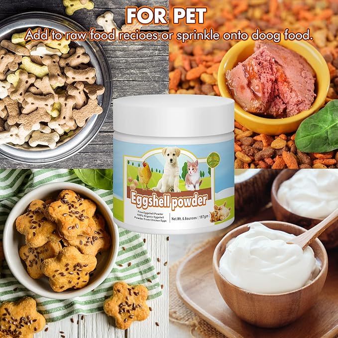 Eggshell Powder Calcium Supplement for Dogs and Cats(6.6 oz), Great for Osteoporosis & Labor Whelping, Safe Alternative to Bone Meal Powder, Improves Bones, Nourishes Joints, Supports Healthy Teeth