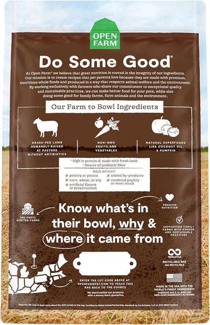Open Farm Pasture-Raised Lamb Grain-Free Dry Dog Food, New Zealand Lamb Recipe with Non-GMO Superfoods and No Artificial Flavors or Preservatives, 22 lbs