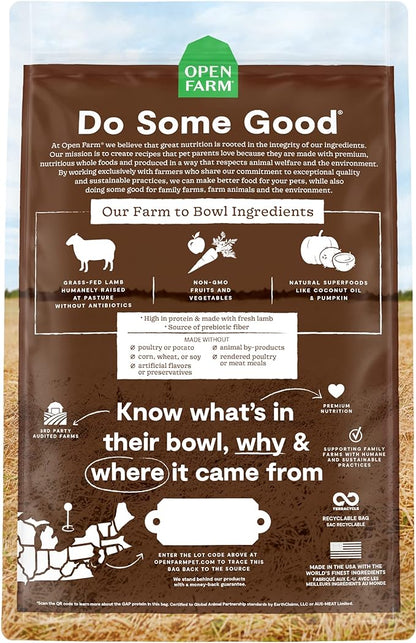 Open Farm Pasture-Raised Lamb Grain-Free Dry Dog Food, New Zealand Lamb Recipe with Non-GMO Superfoods and No Artificial Flavors or Preservatives, 4 lbs