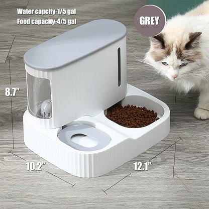 Automatic Cat Food Water Dispenser Gravity Pet Self Feeder Dry Food Bowl and Watering Supplies Dispenser for Indoor Small Medium Dog Puppy Kitten 2 in 1 (GREY)
