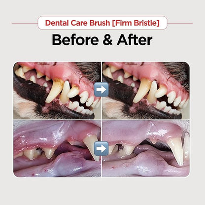 Dental Care Brush (Firm Bristles) - Resilient Toothbrush for Dog Tartar & Plaque Removal, Horizontal Head and S-curved Body