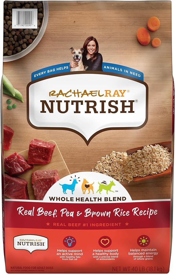 Nutrish Rachael Ray Beef, Pea & Brown Rice 40 Pounds Dry Dog Food (Packaging May Vary) + Beef Recipe 11 Count Soup Bones Bundle