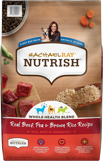 Nutrish Rachael Ray Beef, Pea & Brown Rice 40 Pounds Dry Dog Food (Packaging May Vary) + Beef Recipe 11 Count Soup Bones Bundle