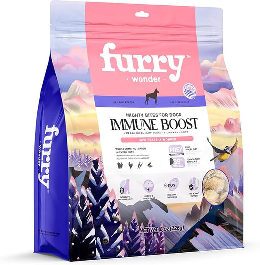 Freeze Dried Raw Dog Food Turkey and Chicken Recipe 8 Ounce, USA Made Grain Free High Protein Dog Food for Complete Meal or Food Topper, Freeze Dried Raw Diet for Immune Boost