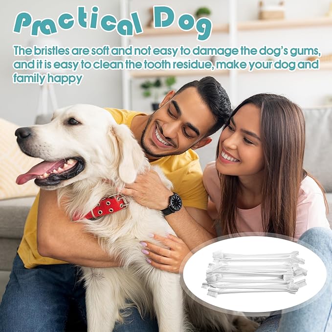 Gerrii 200 Pcs Dog Toothbrush Double Headed Dog Pet Toothbrush Long Handle Dog Tooth Brushing Kit Soft Bristles Pet Toothbrush for Dogs Cat and Most Pets Teeth Cleaning Dental Oral(White)