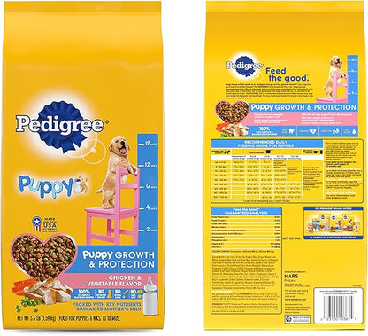 Pedigree Puppy Food Variety Bundle, 01 Bag (3.5LB) Chicken Flavor and 04 Pouches Morsels in Sauce, (02) Chicken and 02 Beef. Plus a Pet Nutrition Booklet.
