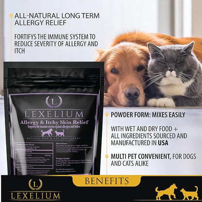 Allergy & Itch Relief Powder Supplement for Dogs & Cats - Fortified w/ Omega-3 Fish Oil | Long-term relief for Shedding, Skin & Itch, Seasonal Allergies, Hotspots - Bolsters the immune system- 200G