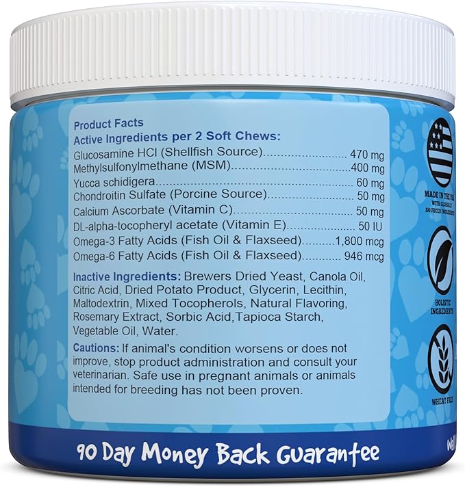 Glucosamine for Dogs - Joint Supplement for Dogs, Made in USA, Vet Developed, Dog Joint Supplement, Glucosamine Chondroitin for Dogs, Advanced Hip and Joint Chews with MSM, Pain Relief, 120