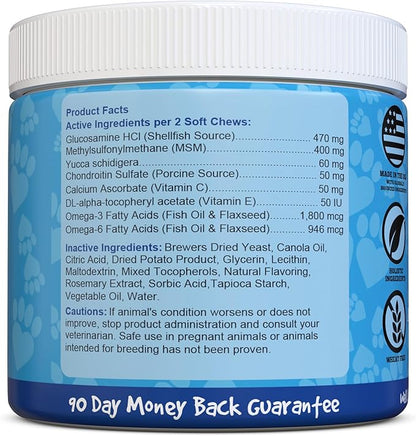 Glucosamine for Dogs - Joint Supplement for Dogs, Made in USA, Vet Developed, Dog Joint Supplement, Glucosamine Chondroitin for Dogs, Advanced Hip and Joint Chews with MSM, Pain Relief, 120