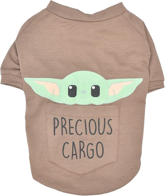 Star Wars for Pets The Mandalorian Precious Cargo Dog T-Shirt, Medium (M) | GROGU Tee Shirt for Dogs | Pet Apparel Featuring The Child, Tee for Dogs, Brown (FF20727)