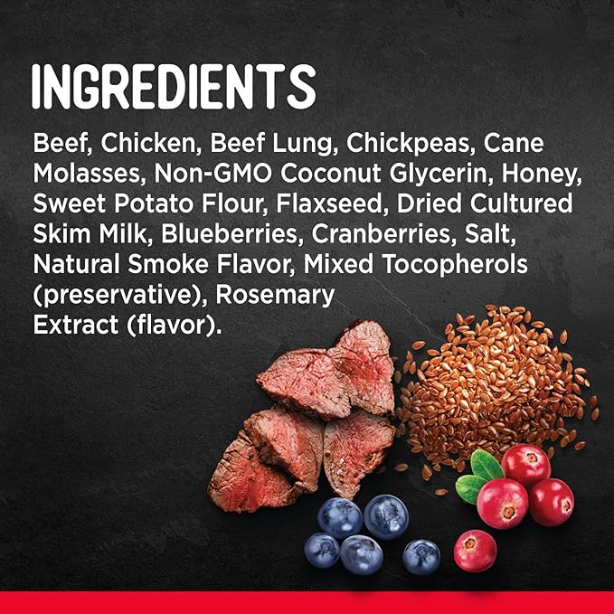 Zoe Super Bar Natural Dog Treats, Protein-Packed, Grain-Free and Gluten-Free, Made in The USA Only, Beef Recipe, 6 oz, 92017