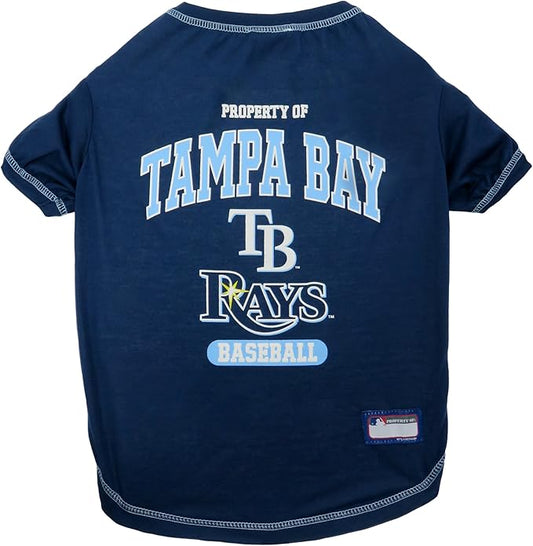 MLB Tampa Bay Rays Dog T-Shirt, Large. - Licensed Shirt for Pets Team Colored with Team Logos. - Premium Stretchable Materials for The Comfort of Your Dog & cat.