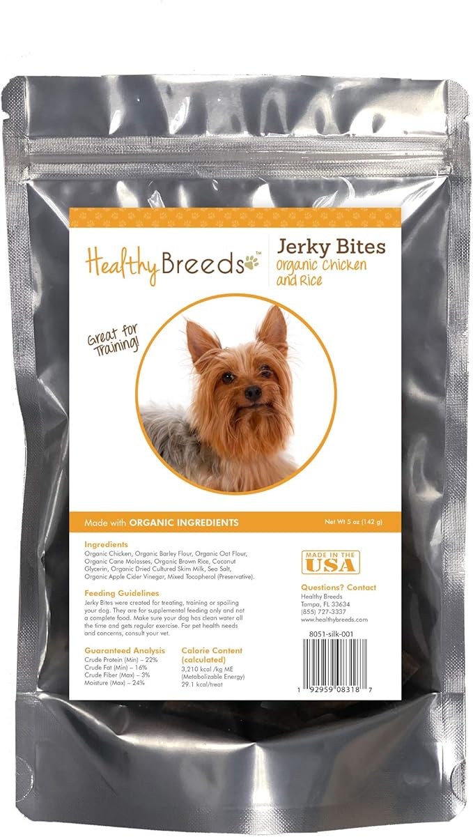 Healthy Breeds Silky Terrier Jerky Bites Chicken & Rice Recipe Dog Treats 5 oz