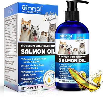 Alaskan Salmon Oil for Dogs & Cats (8.8 oz) - Pure Omega 3 Fish Oil with Omega 6 Fatty Acids, EPA & DHA - Anti-inflammation for Dogs Skin and Coat - Natural Pet Joint, Immune, Brian & Heart Supplement