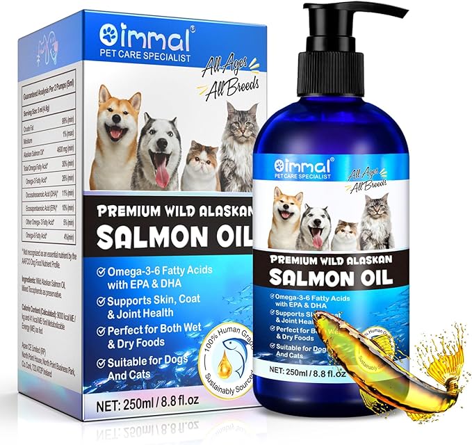 Omega 3 Fish Oil for Dogs and Cats - Salmon Oil for Dogs - Supports Healthy Coat and Skin, Heart, Immune System, Joints and Hip， 250ml Pure DHA and EPA