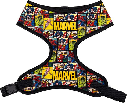Marvel Comics Pet Harness, Dog Collar Plastic Buckle, MARVEL Brick and Retro Comic Panels Blocks Black Yellow