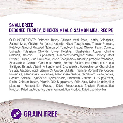 Wellness Complete Health Grain-Free Small Breed Dry Dog Food, Natural Ingredients, Made in USA with Real Turkey, For All Lifestages (Turkey, Chicken & Salmon, 11-Pound Bag)