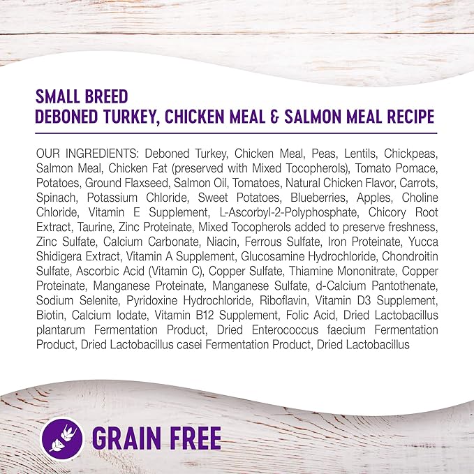 Wellness Complete Health Grain-Free Small Breed Dry Dog Food, Natural Ingredients, Made in USA with Real Turkey, For All Lifestages (Turkey, Chicken & Salmon, 4-Pound Bag)