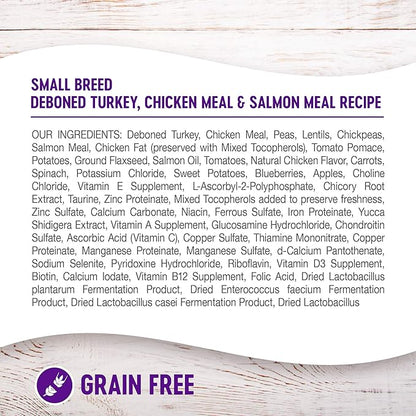 Wellness Complete Health Grain-Free Small Breed Dry Dog Food, Natural Ingredients, Made in USA with Real Turkey, For All Lifestages (Turkey, Chicken & Salmon, 4-Pound Bag)